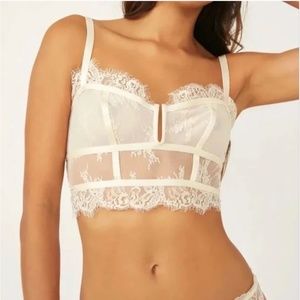 NWT FREE PEOPLE Layer in Lace Bustier Ivory Longline Corset Bra Side Hook XS